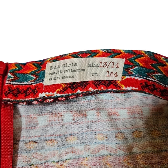 Zara Girls Wrap Front Skirt, 13/14, Red Multi Color - Picture 6 of 8